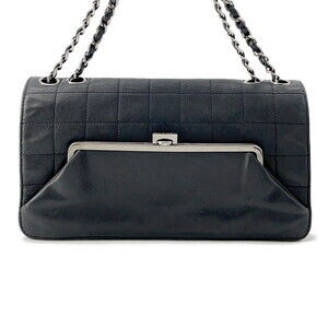 Chanel Chocobar Lambskin Chain Shoulder Bag Double Black